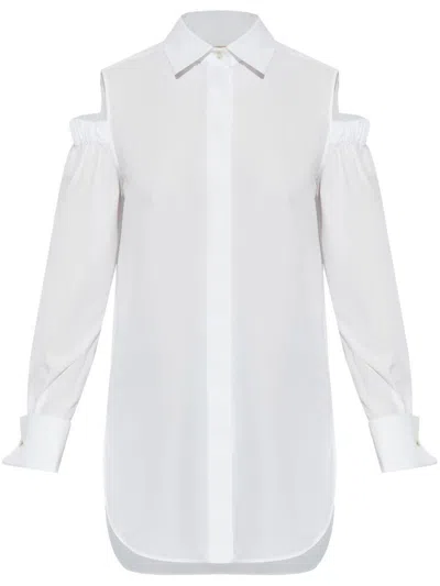 Max Mara Cold-shoulder White Shirt With Gathered Sleeves