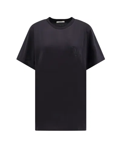 Max Mara Cotton T-shirt With Embroidered Monogram In Black