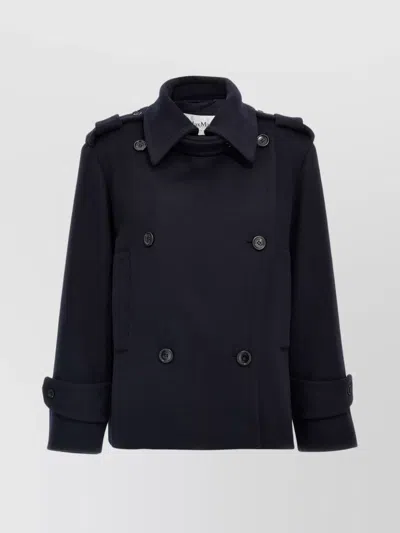 Max Mara Lapel Coat Double-breasted Epaulettes In Blue
