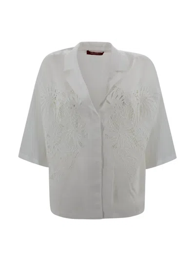 Max Mara Ramie Canvas Boxy Shirt In White