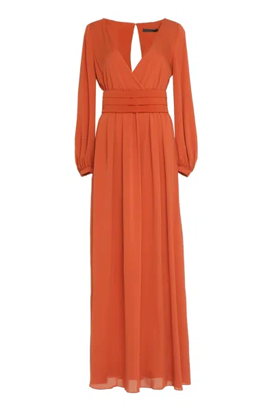 Max Mara Pleated-waist Maxi Dress In Brown