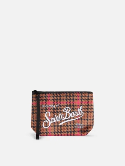 Mc2 Saint Barth Aline Wooly Pochette With Pied De Poule Print In Brown