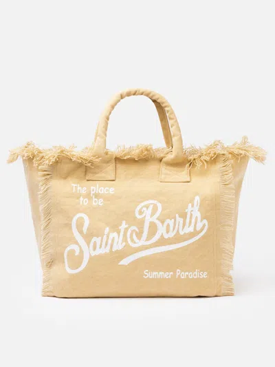 Mc2 Saint Barth Beige Cotton Canvas Vanity Tote Bag In White