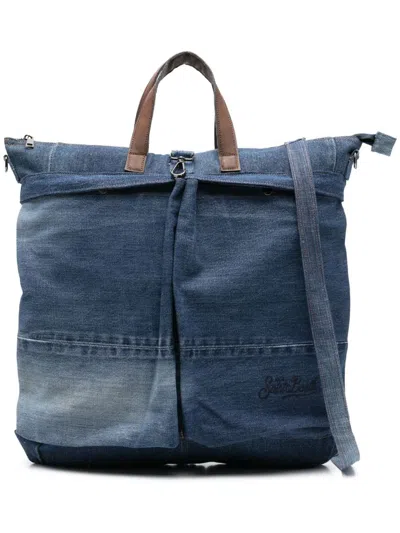 Mc2 Saint Barth 'helmet Bag' Blue Cotton Denim Messanger Bag