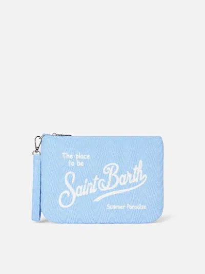 Mc2 Saint Barth Light Blue Terry Embossed Parisienne Sponge Pouch Bag In Sky
