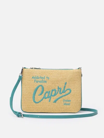 Mc2 Saint Barth Parisienne Straw Pouch Bag With Capri Embroidery In Green