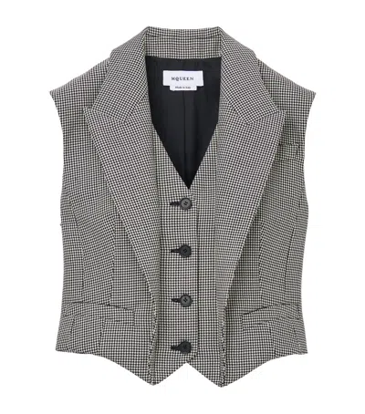 Alexander Mcqueen Houndstooth Wool And Mohair-blend Vest In Black/ivory