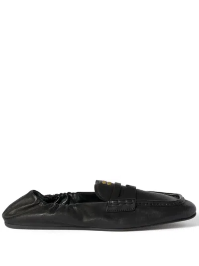 Miu Miu Miumiu Women Embossed Logo Nappa Leather Loafers In Black