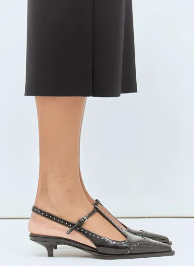 MIU MIU LEATHER BROGUE SLINGBACK T-STRAP PUMPS