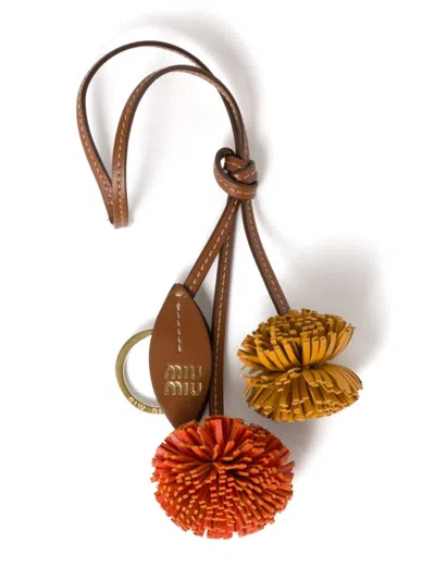 Miu Miu Leather Keychain In Brown