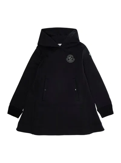 Moncler Kids' Black Dress With Patch Logo On The Sleeve In Cotton Girl