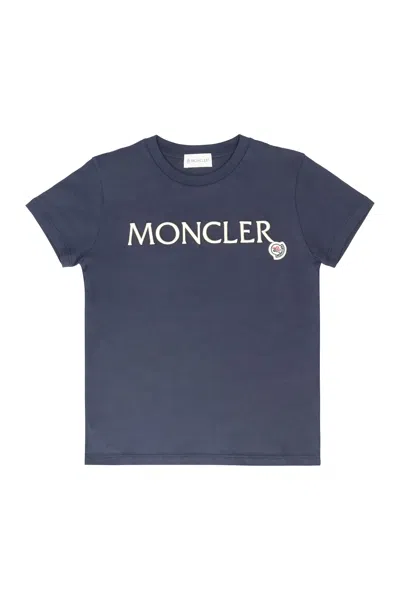 Moncler Kids' Cotton Crew-neck T-shirt In Blue