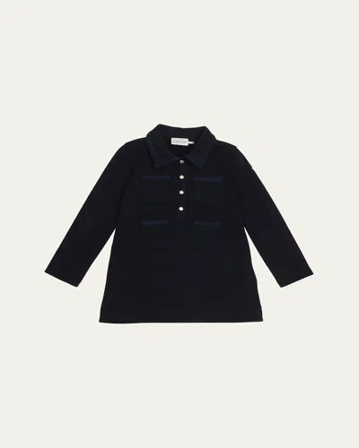Moncler Kids' Girl's Knitted Trim Dress In Blue