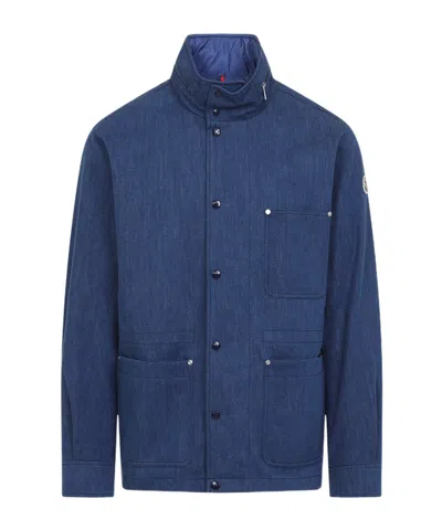 Moncler High Collar Long Sleeve Casual Jacket In Blue