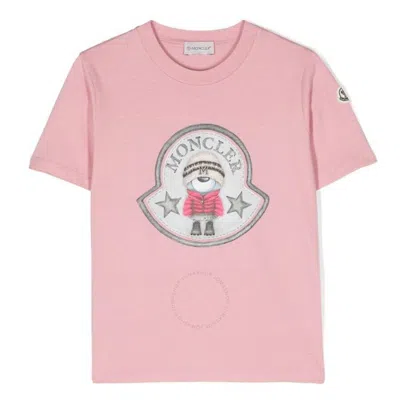 Moncler Kids Cotton Jersey Printed T-shirt In Pink