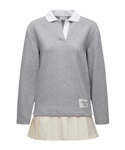 Moncler Lapel Long Sleeve Dress In Gray