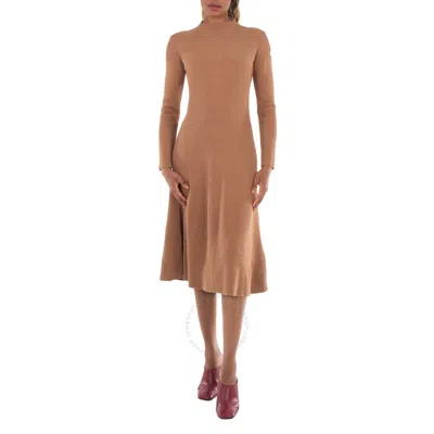 Moncler Long-sleeve Wool Knit Midi Sweater Dress In Brown