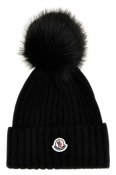 Moncler Pom Pom Knit Beanie In Black