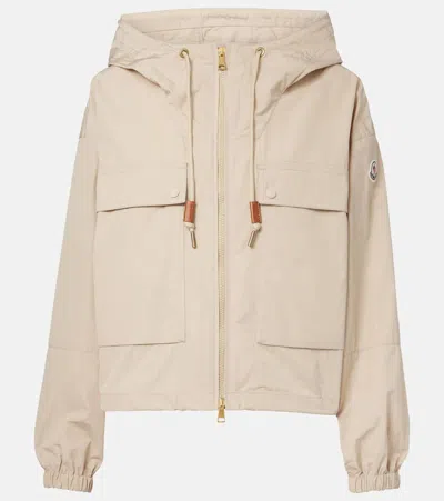 Moncler Sauvan Hooded Cotton Blend Jacket In Beige