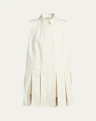 Moncler Snap-front Sleeveless Godet Dress In Cream