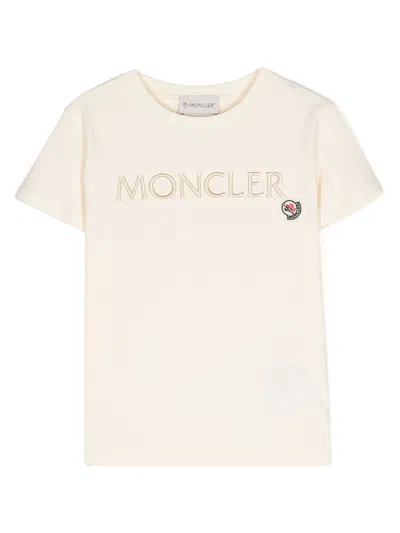 Moncler Kids' T-shirt Con Logo Ricamato In White