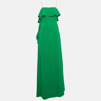 Pre-owned Monique Lhuillier Green Crepe Ruffled Maxi Slip Dress M