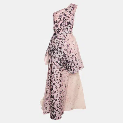 Pre-owned Monique Lhuillier Multicolor Floral Printed Silk One Shoulder Dress Xl