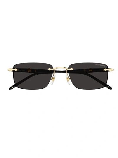 Montblanc Rectangle Frame Sunglasses In Gold Black Grey