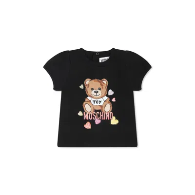 Moschino Black T-shirt For Baby Girl With Teddy Bear In Blue