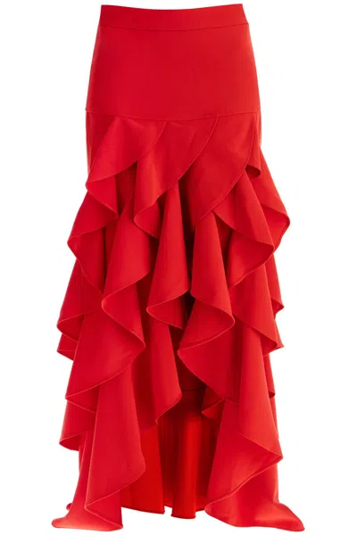 Moschino Asymmetrical Mini Skirt With Elegant Ruffles In Red