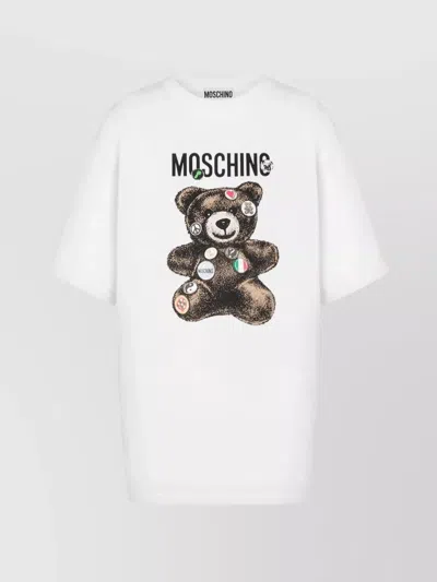 Moschino Crew Neck Graphic Print T-shirt Short Sleeves In White