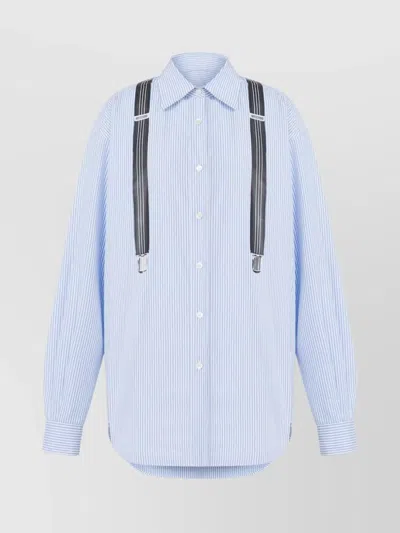 Moschino Striped Print Collar Long Sleeves Adjustable Suspenders In Baby Blue
