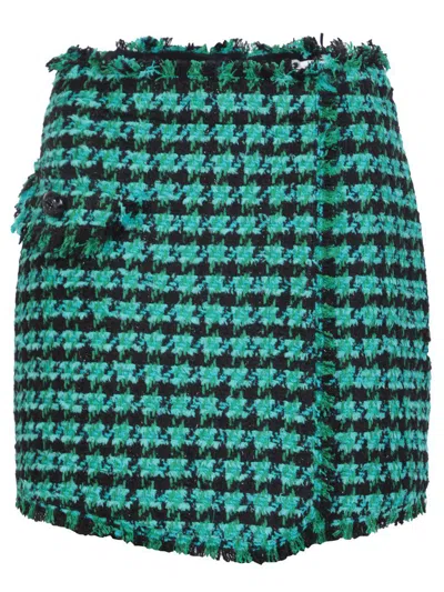 Msgm Tweed Houndstooth-pattern Shorts In Green