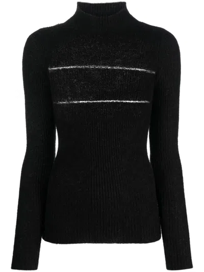 Msgm Sheer-panel Knitted Jumper In Black