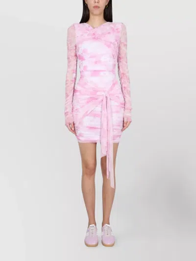 Msgm Fitted Mini Dress With Sheer Sleeves In Pink