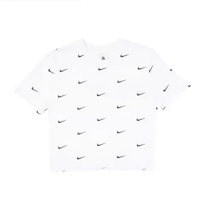 Pre-owned Nike Women's  All Over Swoosh Logo Cropped T-shirt In White
