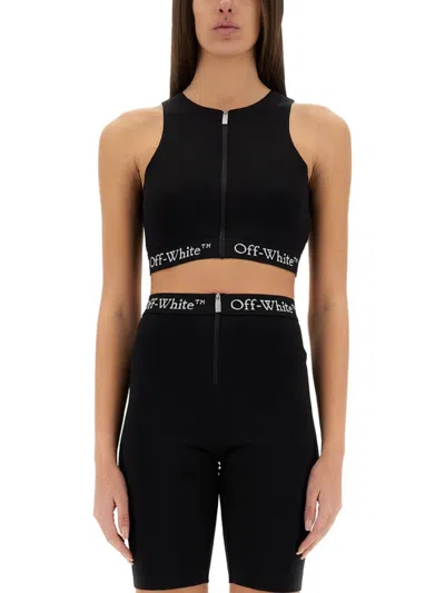 Off-white Fitted Black Top With High Neckline