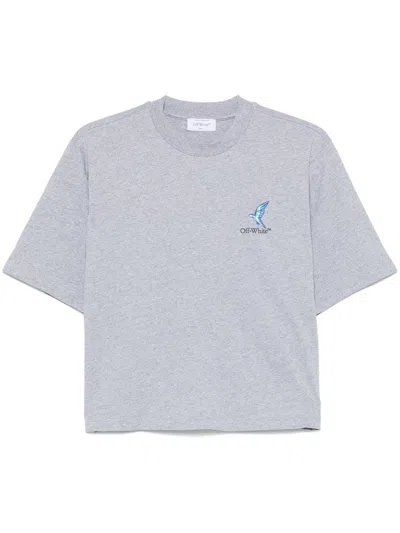 Off-white Gray Cotton T-shirt With Print On The Back In Grey
