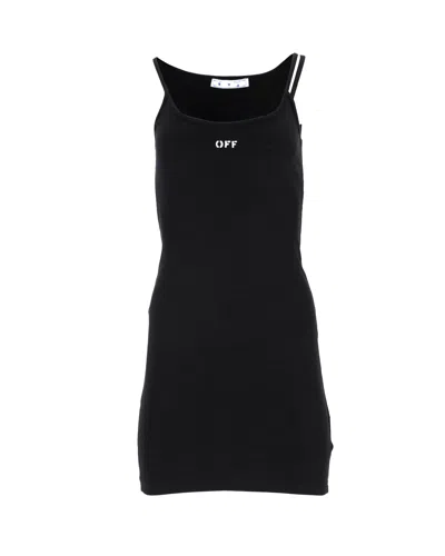 OFF-WHITE SLEEVELESS BODYCON DRESS IN BLACK COTTON
