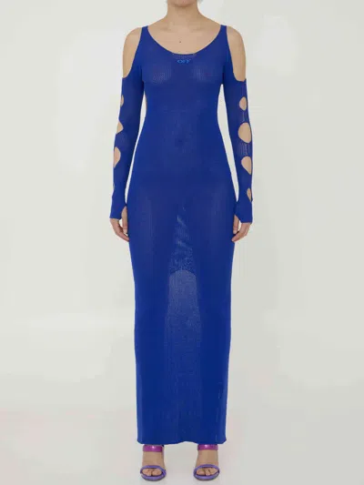 Off-white Off White Cut-out Net Long Dress In Blue