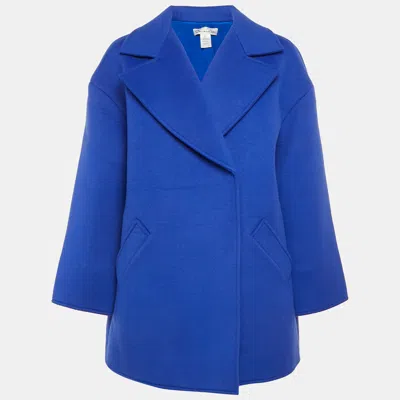 Pre-owned Oscar De La Renta Blue Felt Oversized Mid-length Coat M