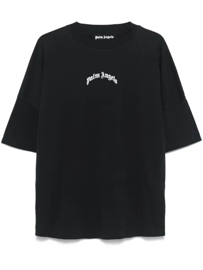 Palm Angels Back Curved Logo Over Tee Clothing In Black-of