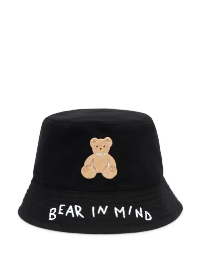 Palm Angels Black 'bear In Mind' Bucket Hat