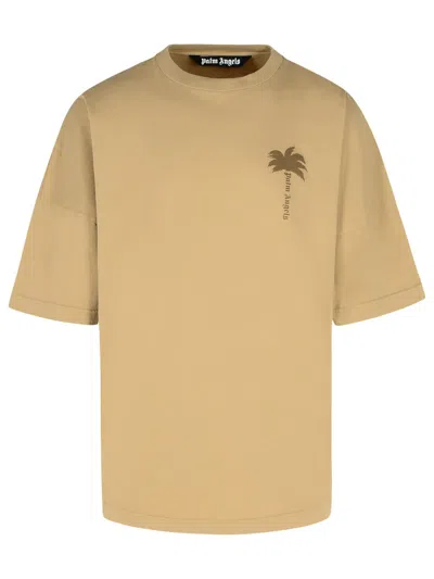 PALM ANGELS BEIGE COTTON T-SHIRT