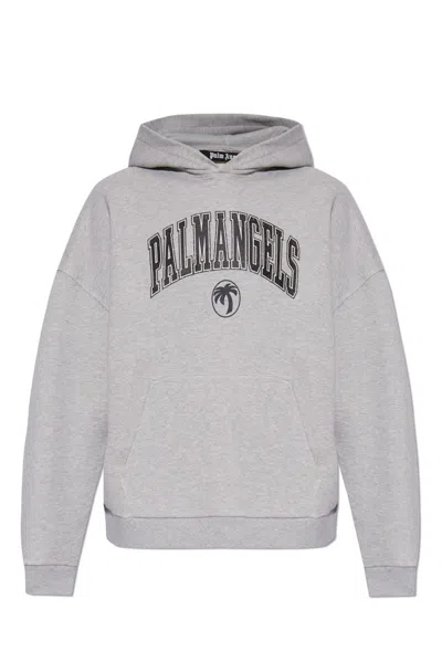 Palm Angels College Palm Logo Printed Hoodie In Grey
