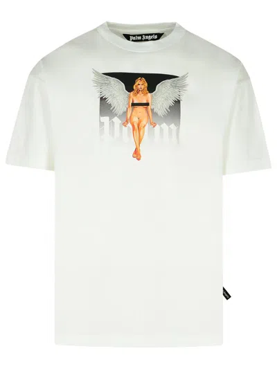 PALM ANGELS PALM ANGELS 'CRYSTAL' WHITE COTTON T-SHIRT
