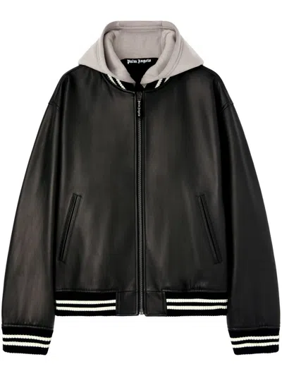 PALM ANGELS PALM ANGELS CURVED LOGO LEATHER BOMBER BLACK - OFF W