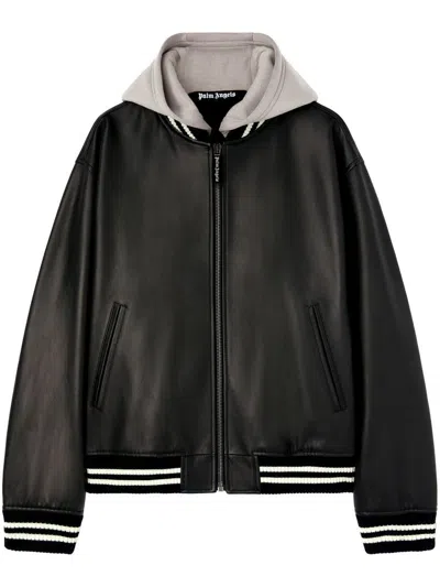 PALM ANGELS PALM ANGELS CURVED LOGO LEATHER BOMBER BLACK