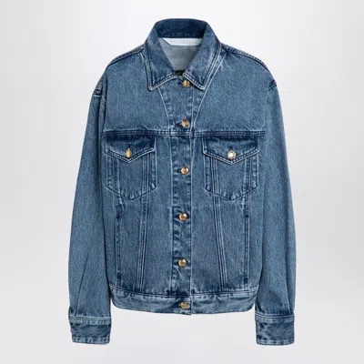 Palm Angels Denim Jacket With Jungle Insert In Blue