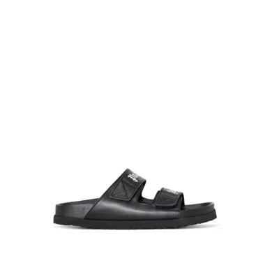 Palm Angels Double Strap Leather Sandals In Black